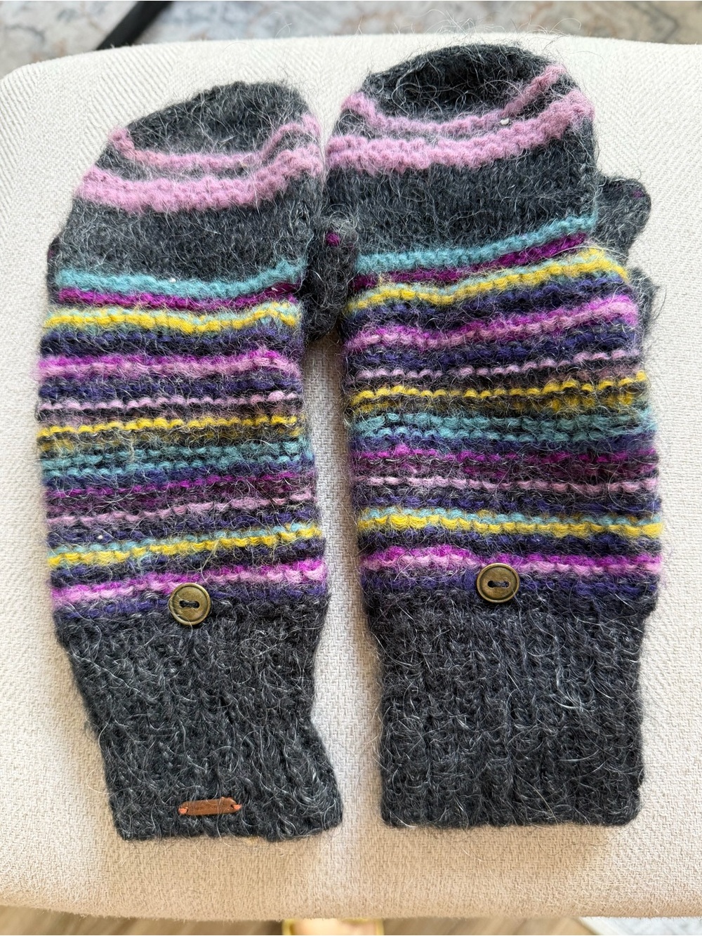 Free People Striped Wool Finger Mittens Gloves Rainbow